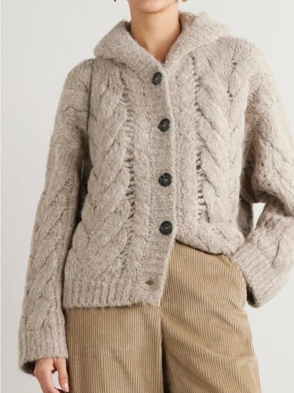 Brunello Cucinelli Hooded CableKnit Alpaca-Blend Cardigan. Size L. Made In Italy